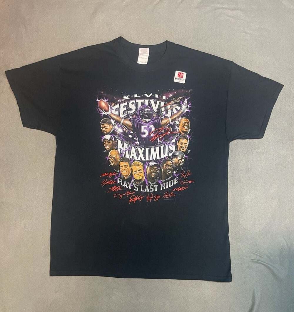 Vintage Baltimore Ravens Ray Lewis 'Ray's Last Ride' Super Bowl XLVII T-Shirt